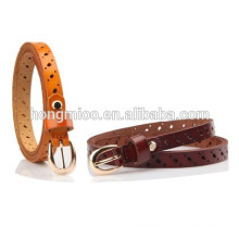 Candy color hollow lady's skinny belt patent leather women's dress belt genuine leather belt European knot jazz